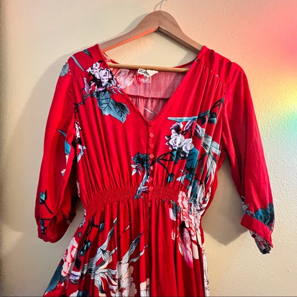 Red Floral Maxi Dress Size L/XL - Picture 3 of 3